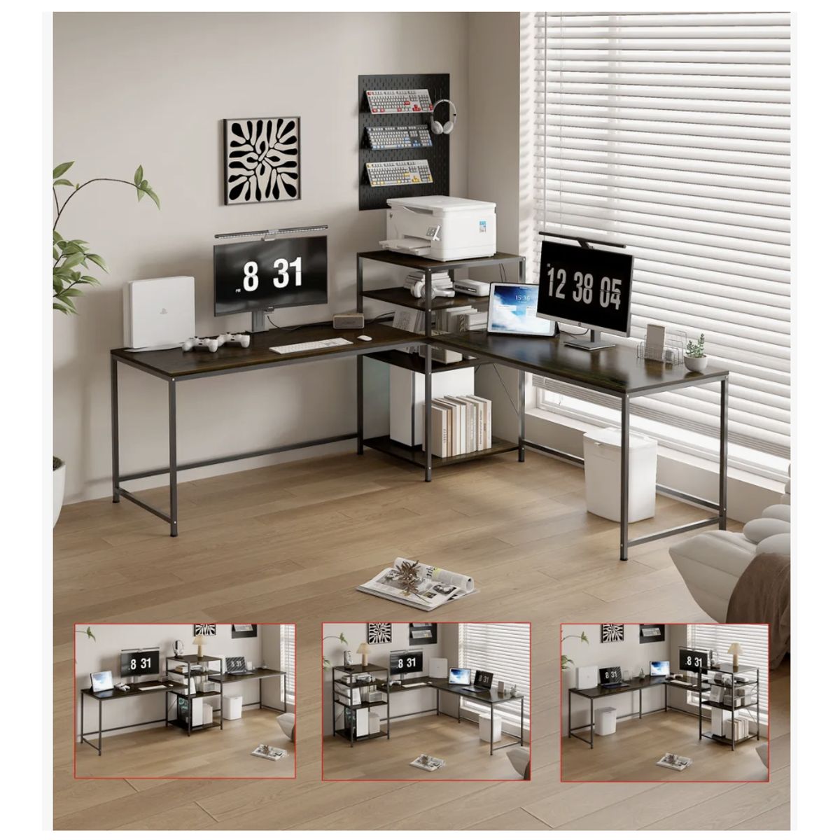 HOMER DESIGN - Escritorio 3 En 1 Convertible Multifuncional Con Estantería