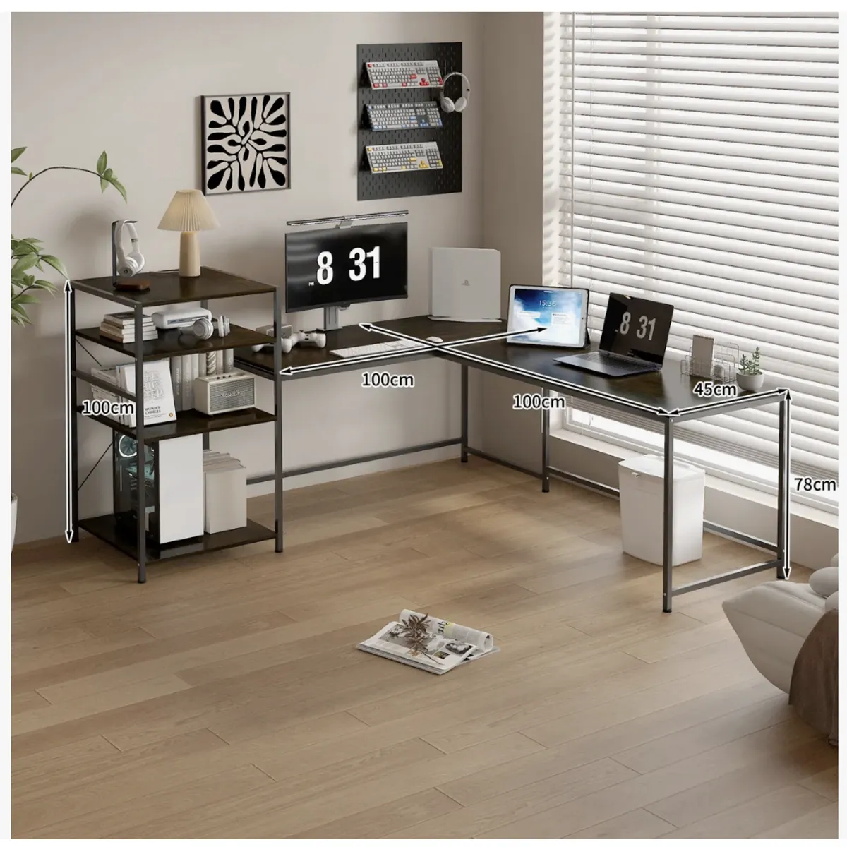 HOMER DESIGN - Escritorio 3 En 1 Convertible Multifuncional Con Estantería