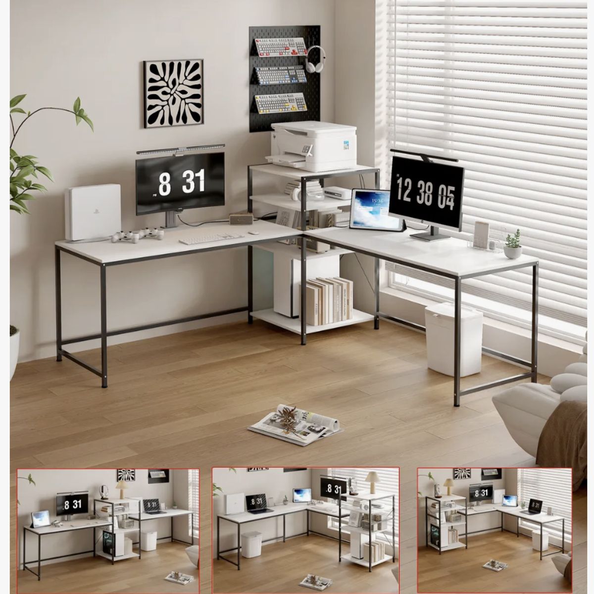 HOMER DESIGN - Escritorio 3 En 1 Convertible Multifuncional Con Estantería