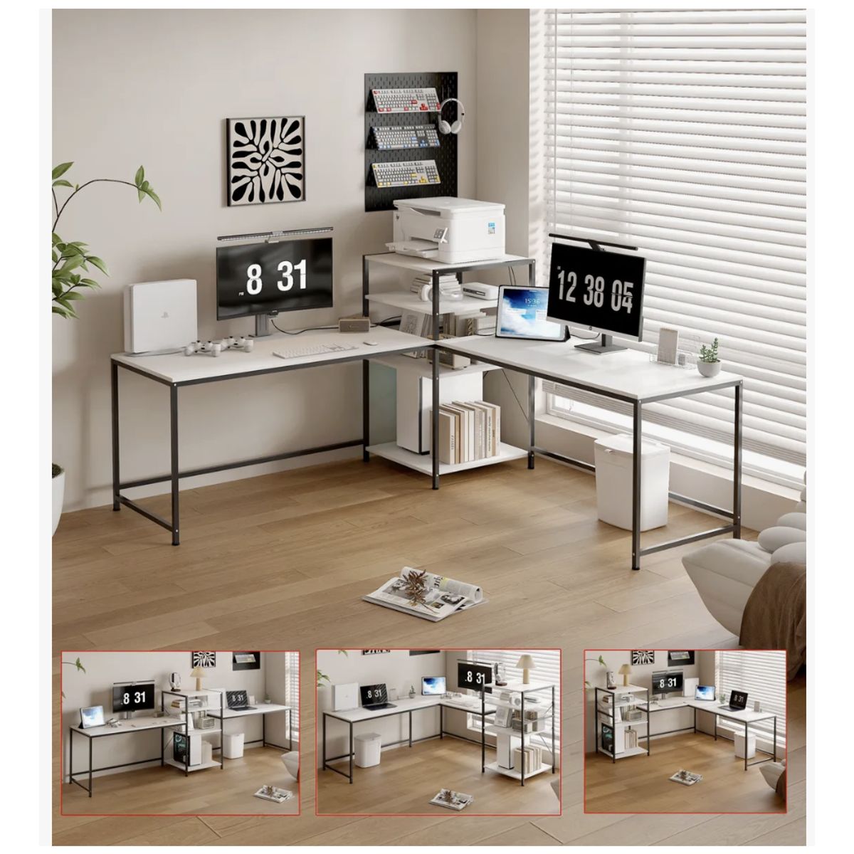 HOMER DESIGN - Escritorio 3 En 1 Convertible Multifuncional Con Estantería