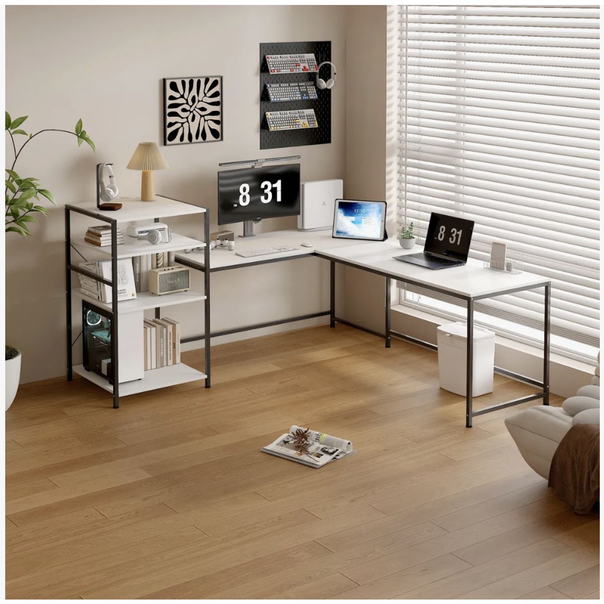 HOMER DESIGN - Escritorio 3 En 1 Convertible Multifuncional Con Estantería