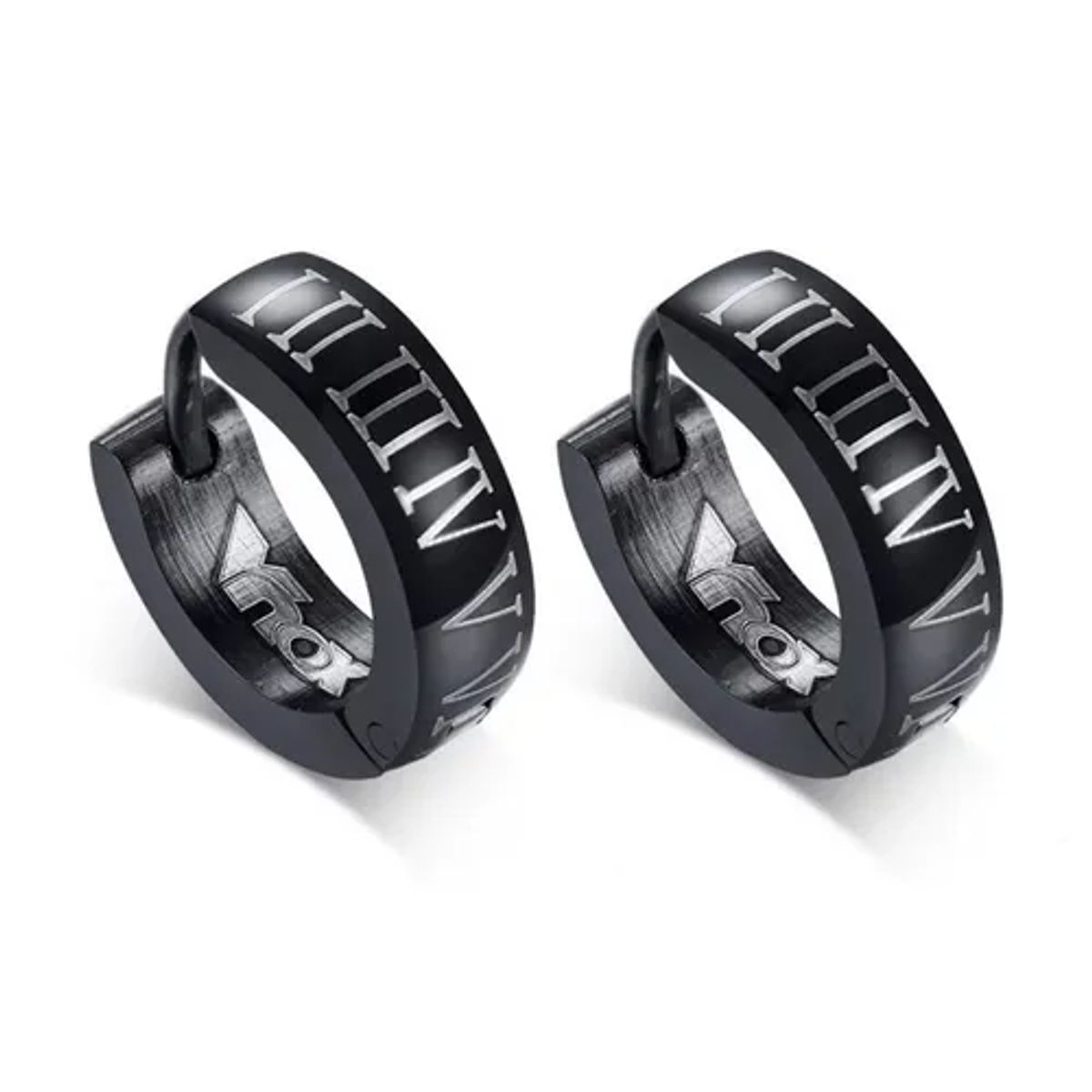 GENERICO - Aros Tipo Punk Black Número Romanos Hombre Mujer Moda Royal Madriz