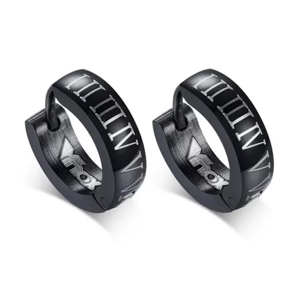 GENERICO - Aros Tipo Punk Black Número Romanos Hombre Mujer Moda Royal Madriz