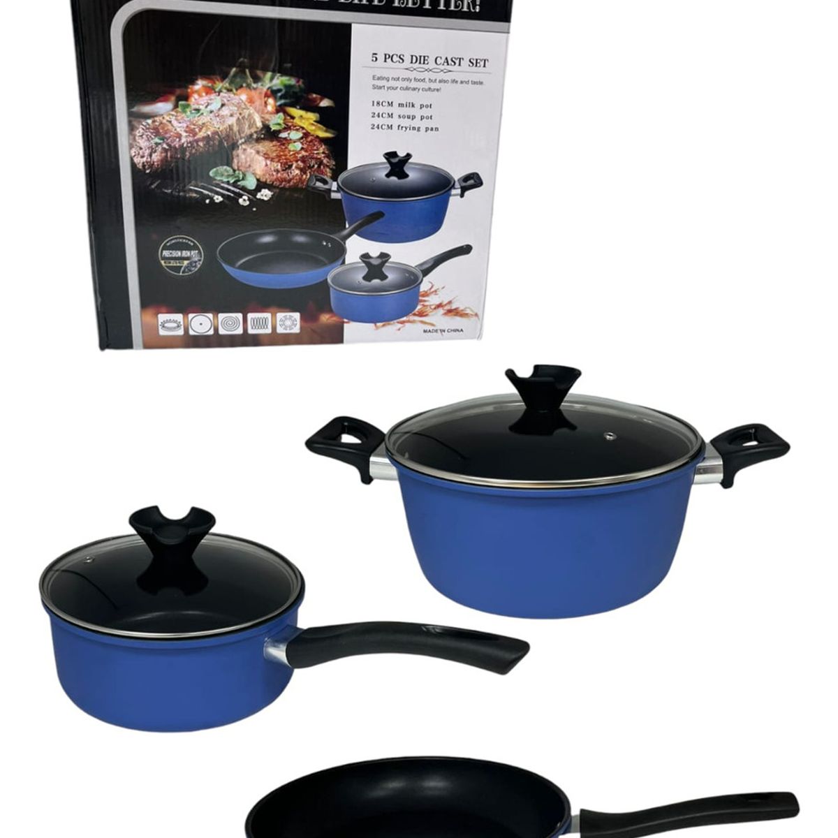 GENERICO - Set De 5 Piezas Ollas Enlozadas Con Tapas De Vidrio