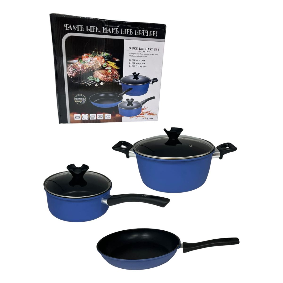 GENERICO - Set De 5 Piezas Ollas Enlozadas Con Tapas De Vidrio