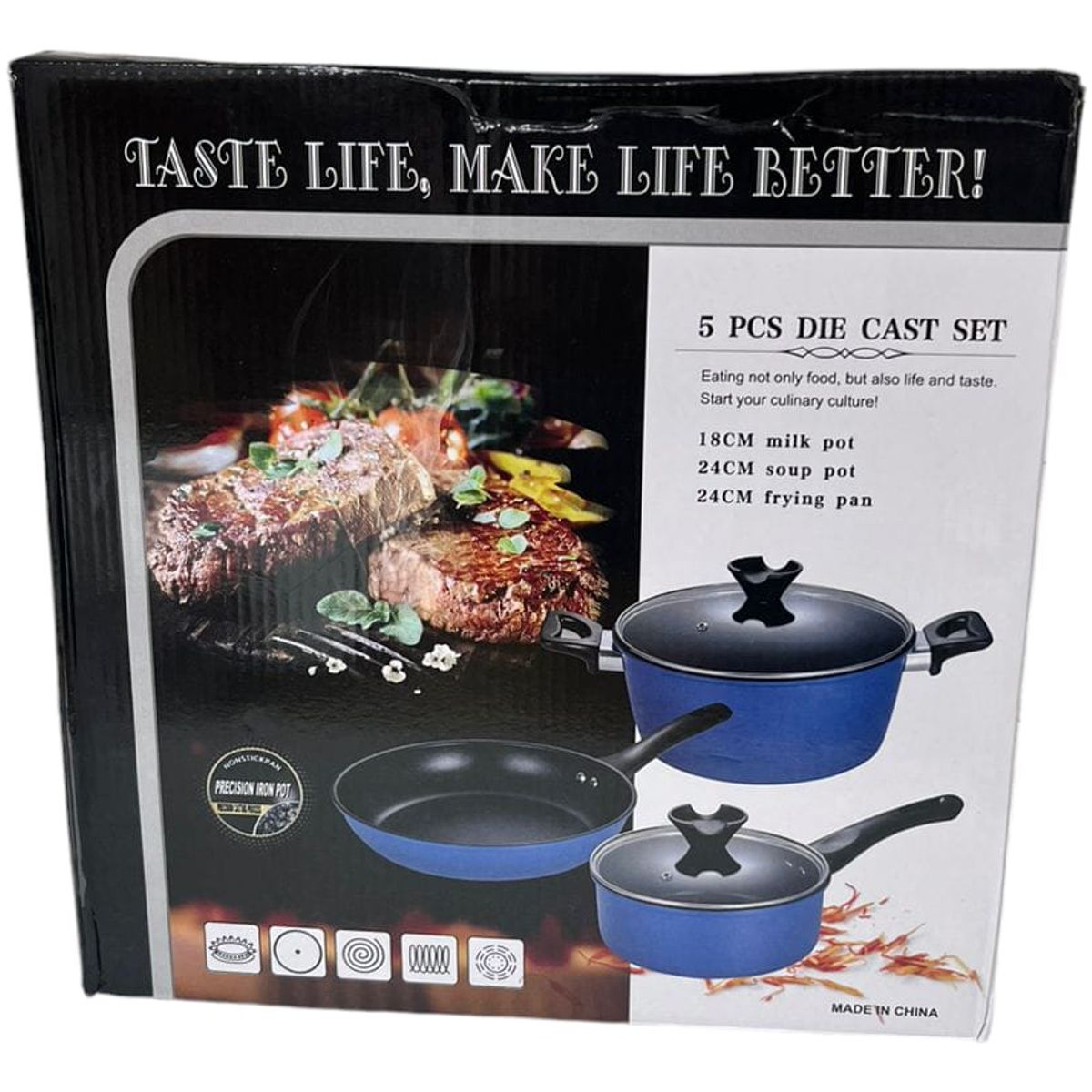 GENERICO - Set De 5 Piezas Ollas Enlozadas Con Tapas De Vidrio