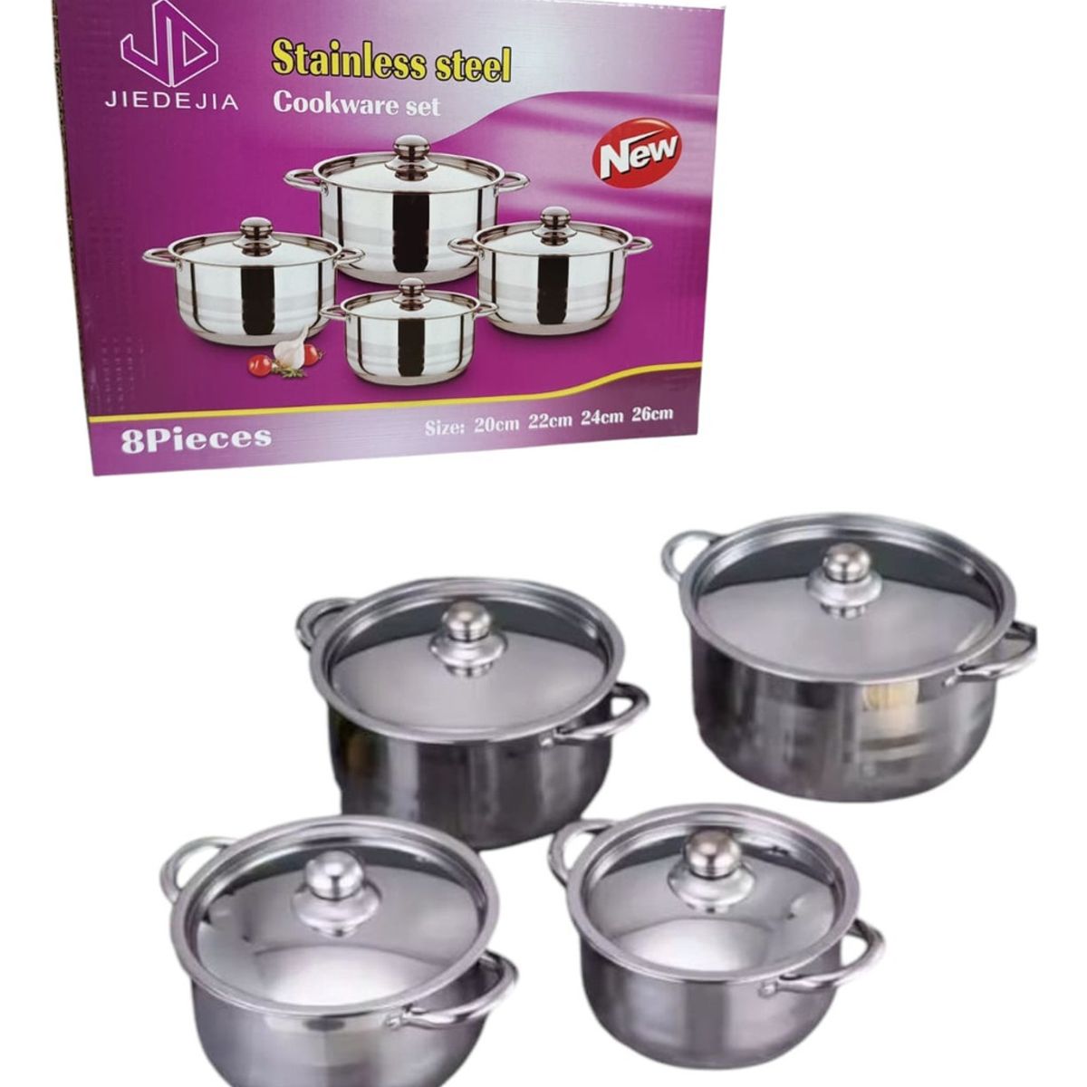 GENERICO - Set De 4 Piezas Ollas Con Tapa De Acero Inoxidable