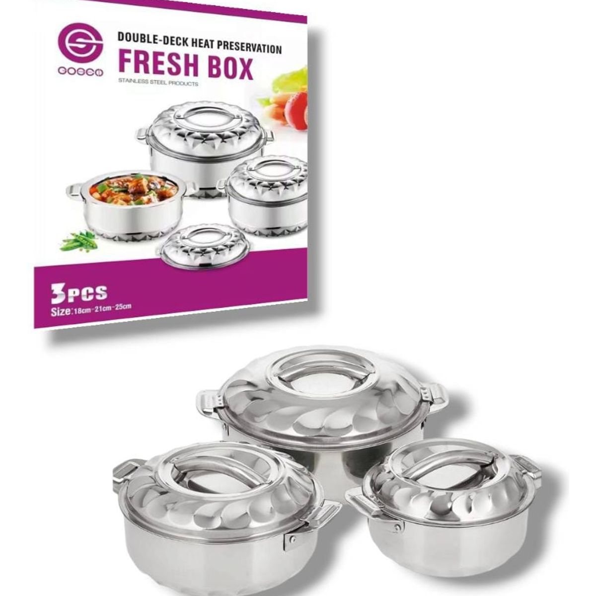 GENERICO - Set De 3 Piezas Ollas Con Doble Cubierta Acero Inoxidable