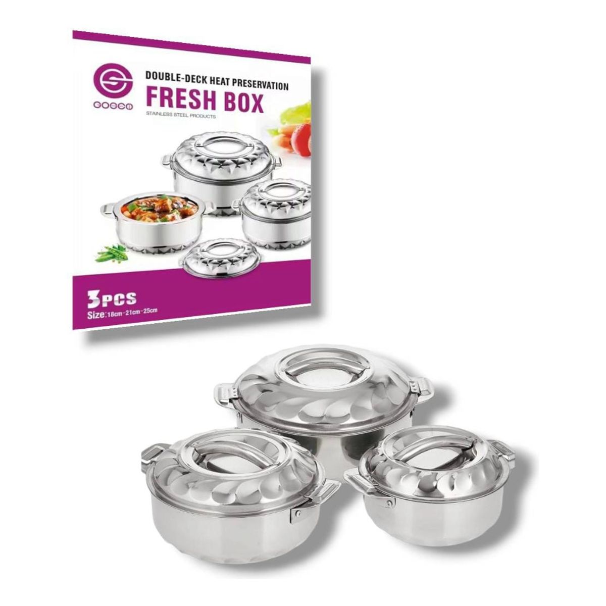 GENERICO - Set De 3 Piezas Ollas Con Doble Cubierta Acero Inoxidable