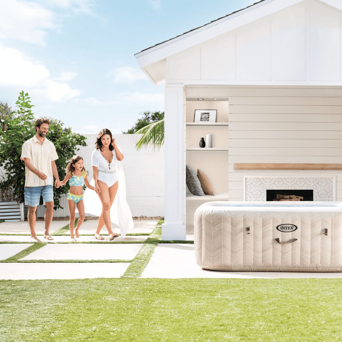 INTEX - Spa Hot Tub Inflable Intex Chevron Deluxe Square Bubble Spa 6 Personas