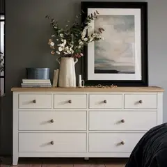 GENERICO - Comoda de Madera 8 cajones 150x40x80 Color Blanco cubierta Natural