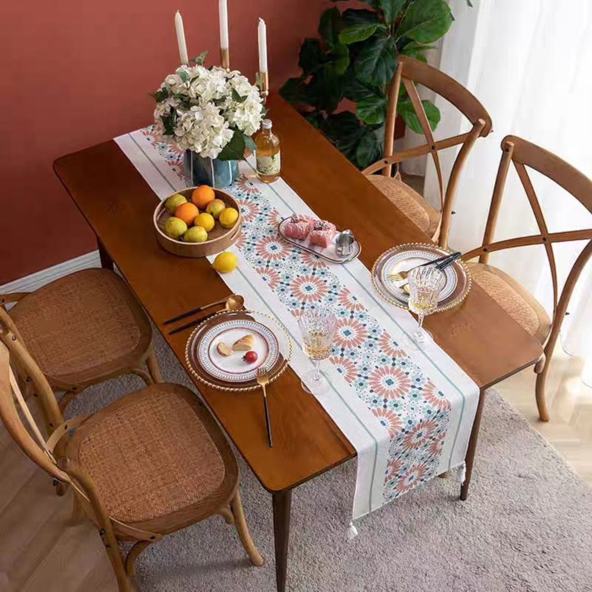 GENERICO - Camino de mesa + Individuales Set de 7 piezas 35x180cm md08