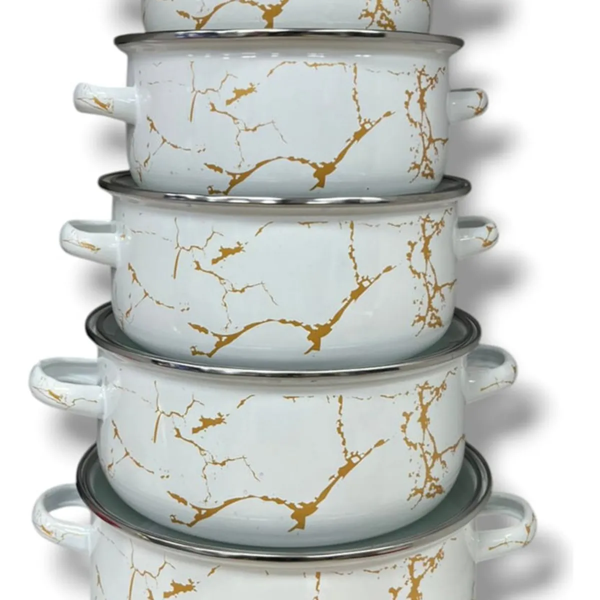 GENERICO - Set De 5 Piezas Ollas Enlozadas Con Tapas De Vidrio