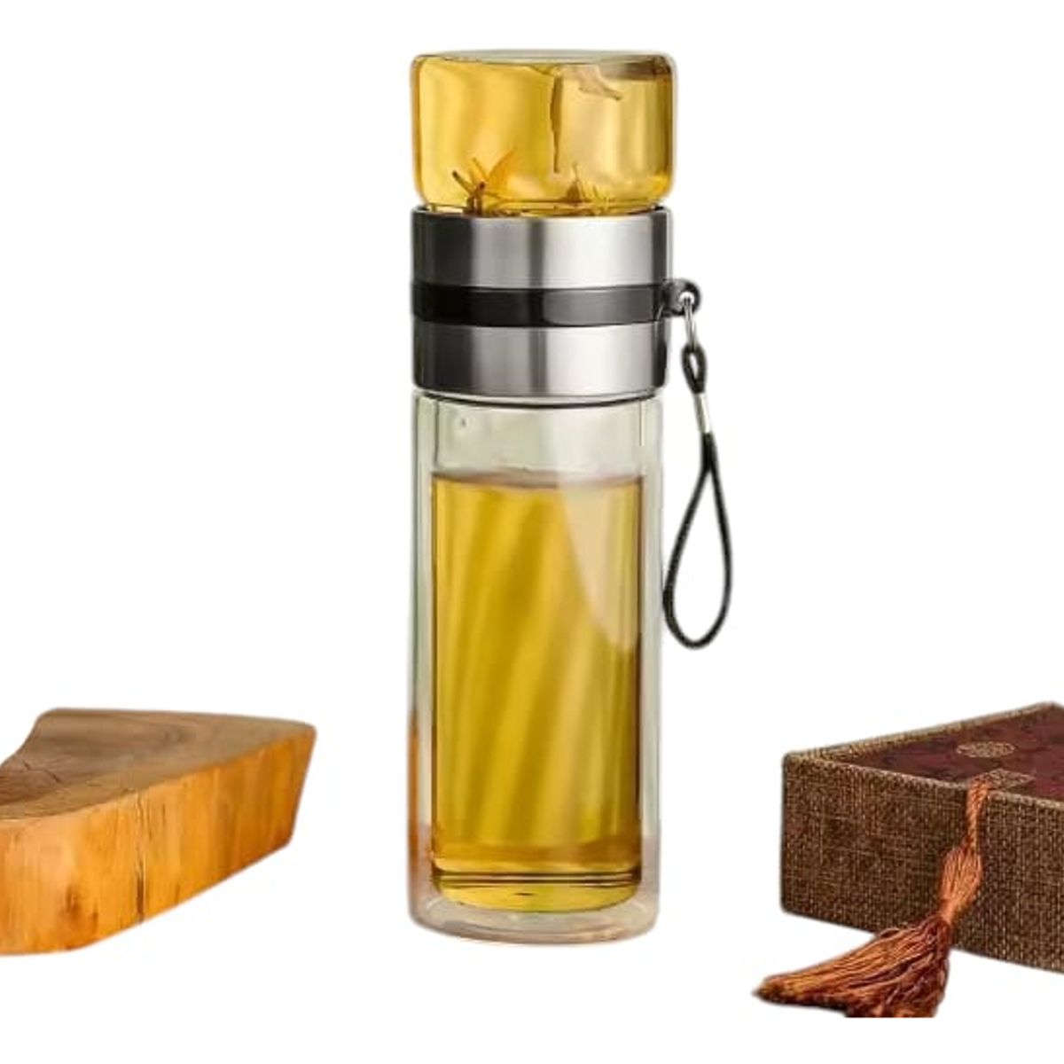 GENERICO - Botella De Vidrio Doble Pared Con Infusor  Para Te De 330ml