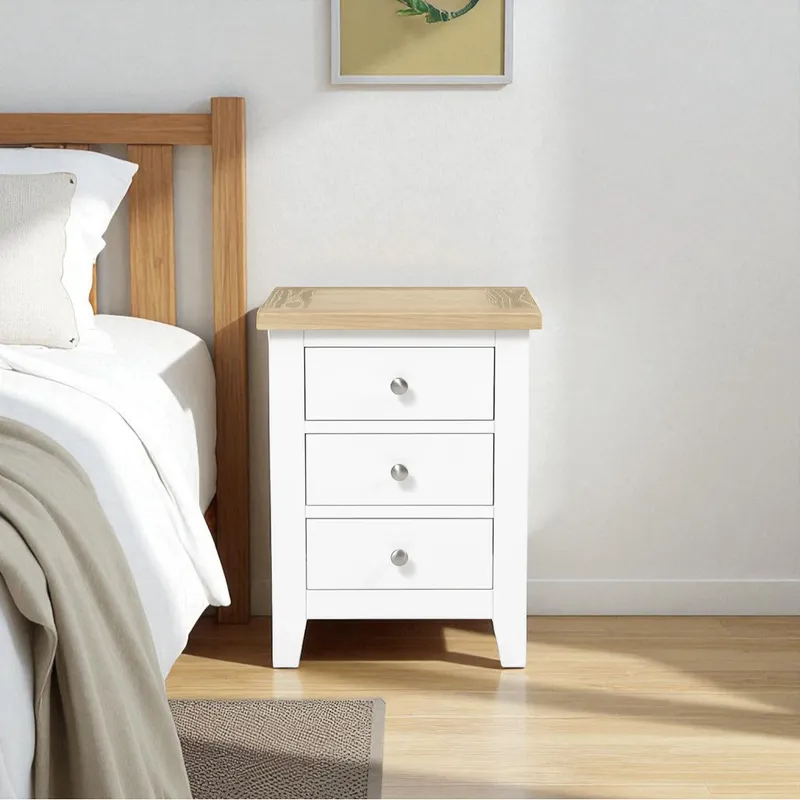 GENERICO - Velador de madera 3 cajones 45x40x60 color Blanco cubierta Miel
