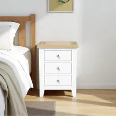 GENERICO - Velador de madera 3 cajones 45x40x60 color Blanco cubierta Miel
