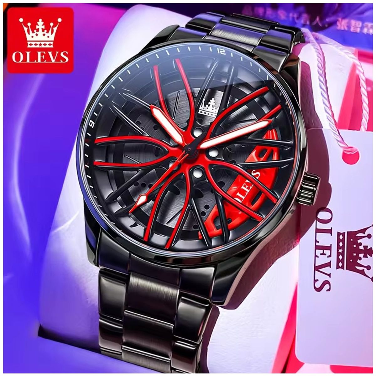 STARTECHOFFICE - Reloj para Hombre con Diseño Exclusivo Llanta de Coche Giratoria