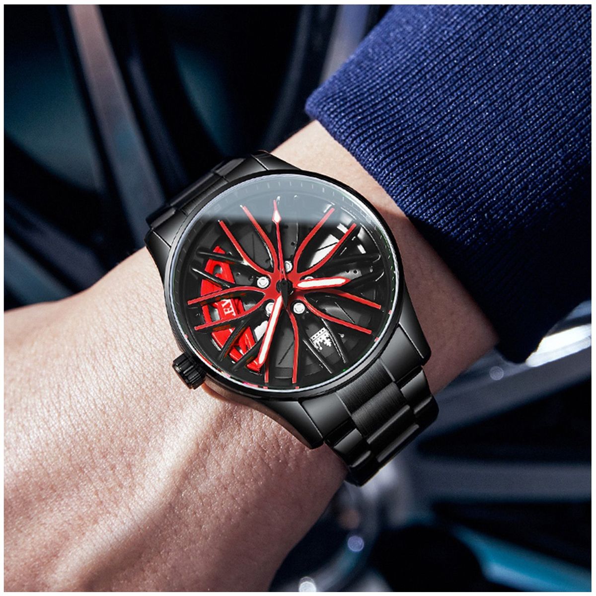 STARTECHOFFICE - Reloj para Hombre con Diseño Exclusivo Llanta de Coche Giratoria