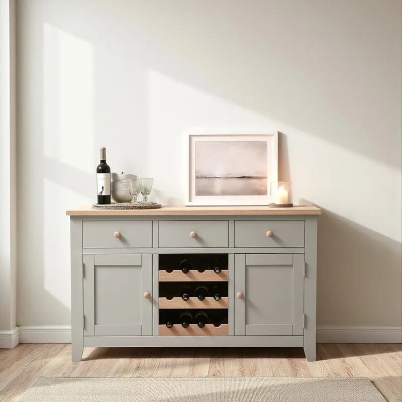 GENERICO - Mueble bar de madera estilo buffet 140x30x80 color Gris Natural