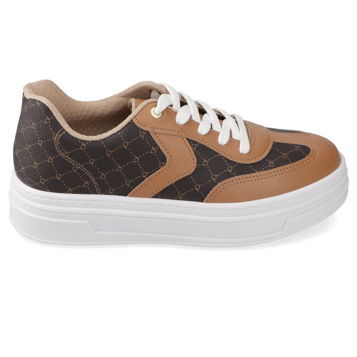 BEIRA RIO - Zapatilla Mujer Beira Rio Urbana Café con Suela Blanca Plataforma