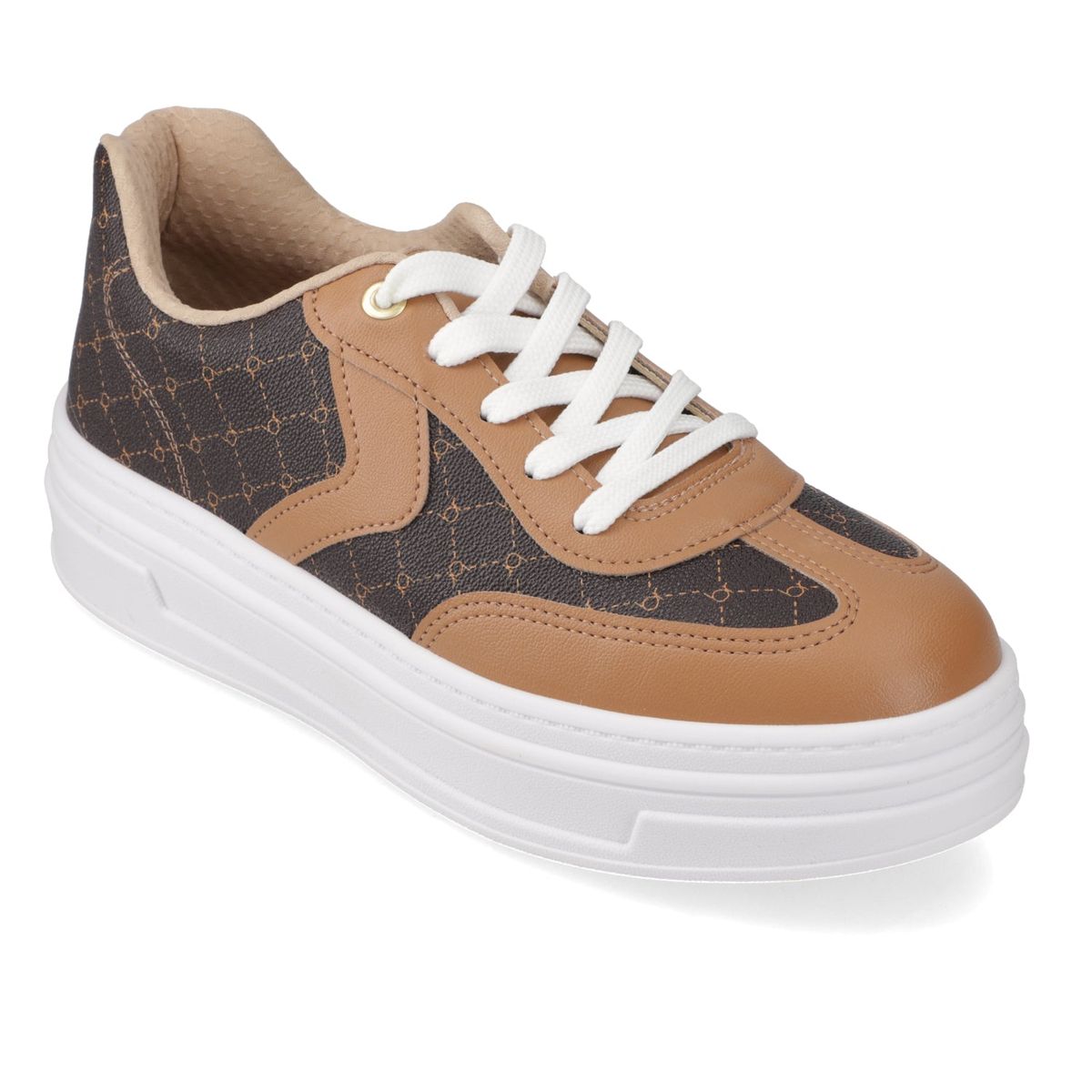 BEIRA RIO - Zapatilla Mujer Beira Rio Urbana Café con Suela Blanca Plataforma