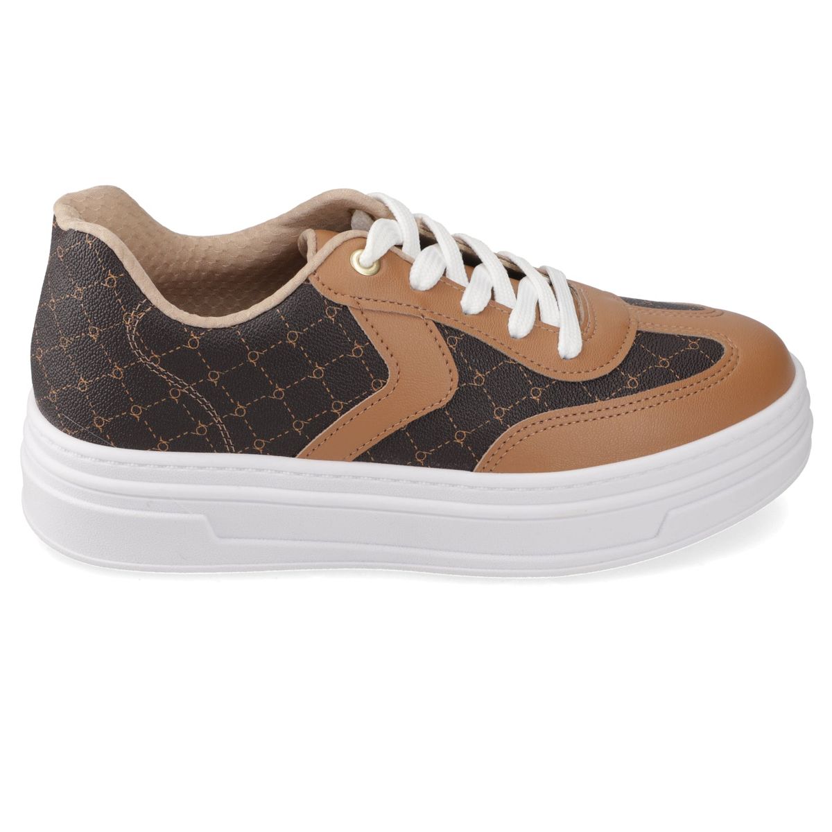 BEIRA RIO - Zapatilla Mujer Beira Rio Urbana Café con Suela Blanca Plataforma