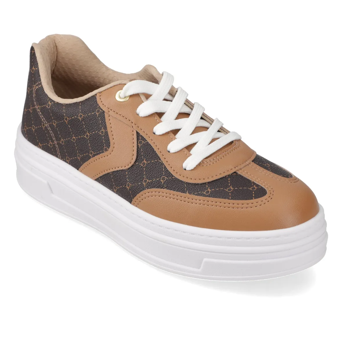 BEIRA RIO - Zapatilla Mujer Beira Rio Urbana Café con Suela Blanca Plataforma