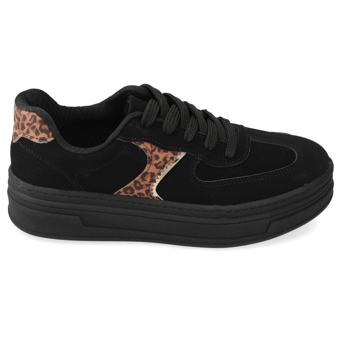 BEIRA RIO - Zapatillas Casuales Negras Animal Print Plataforma Beira Rio