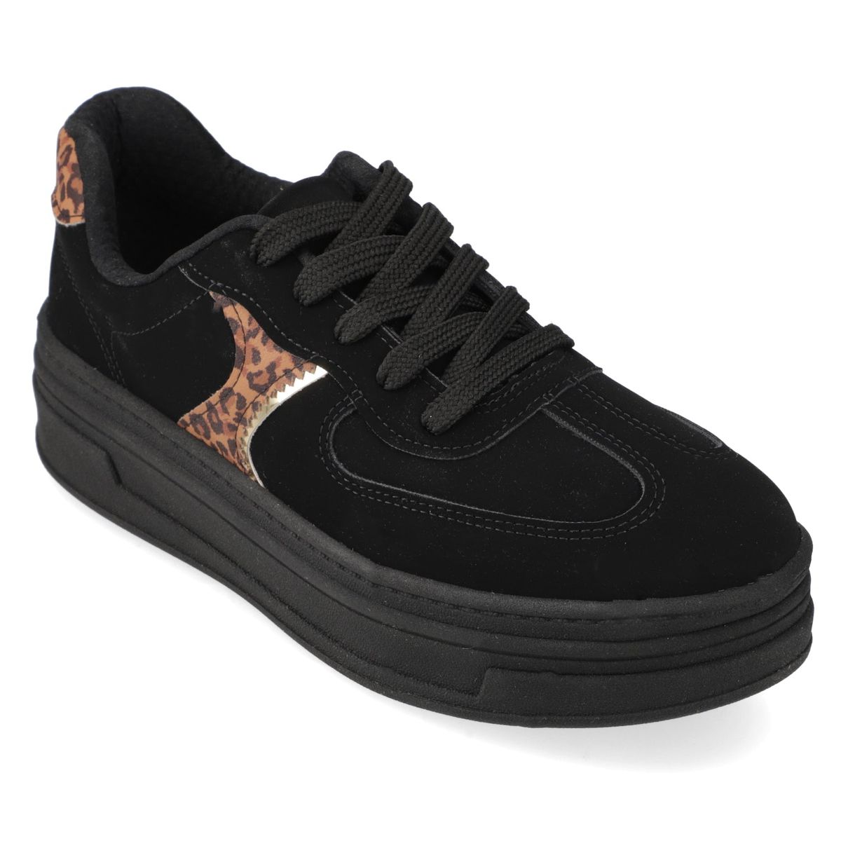 BEIRA RIO - Zapatillas Casuales Negras Animal Print Plataforma Beira Rio
