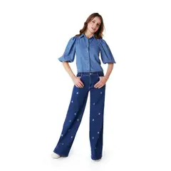 EFESIS - BLUSA KALEN REGULAR MANGA GLOBO AZUL