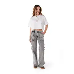 EFESIS - POLERA BIANCHI CROP OVERSIZE C BORDADO BLANCO