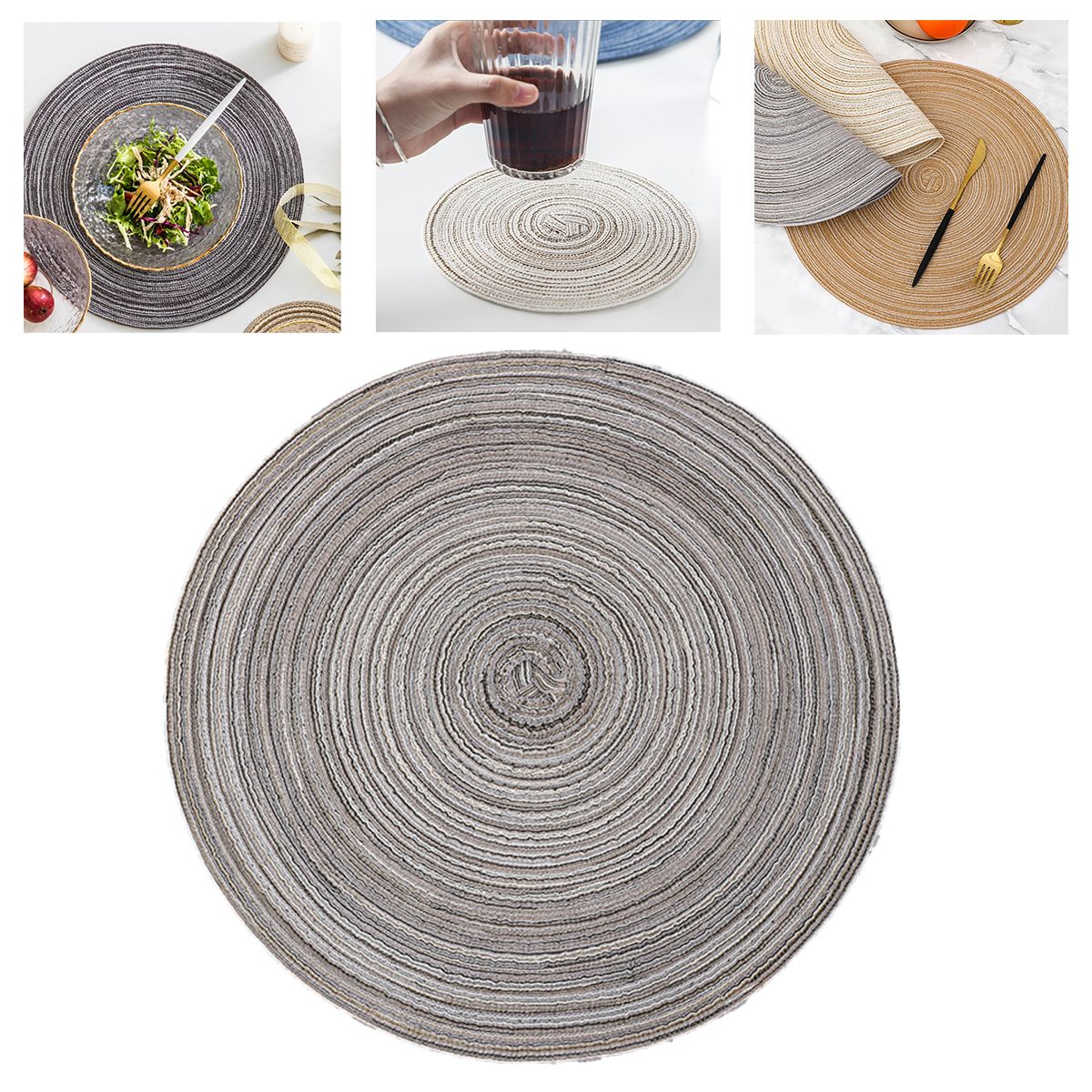ATURE - Mantel Individual Redondo Tejido Estilo Nórdico 4u