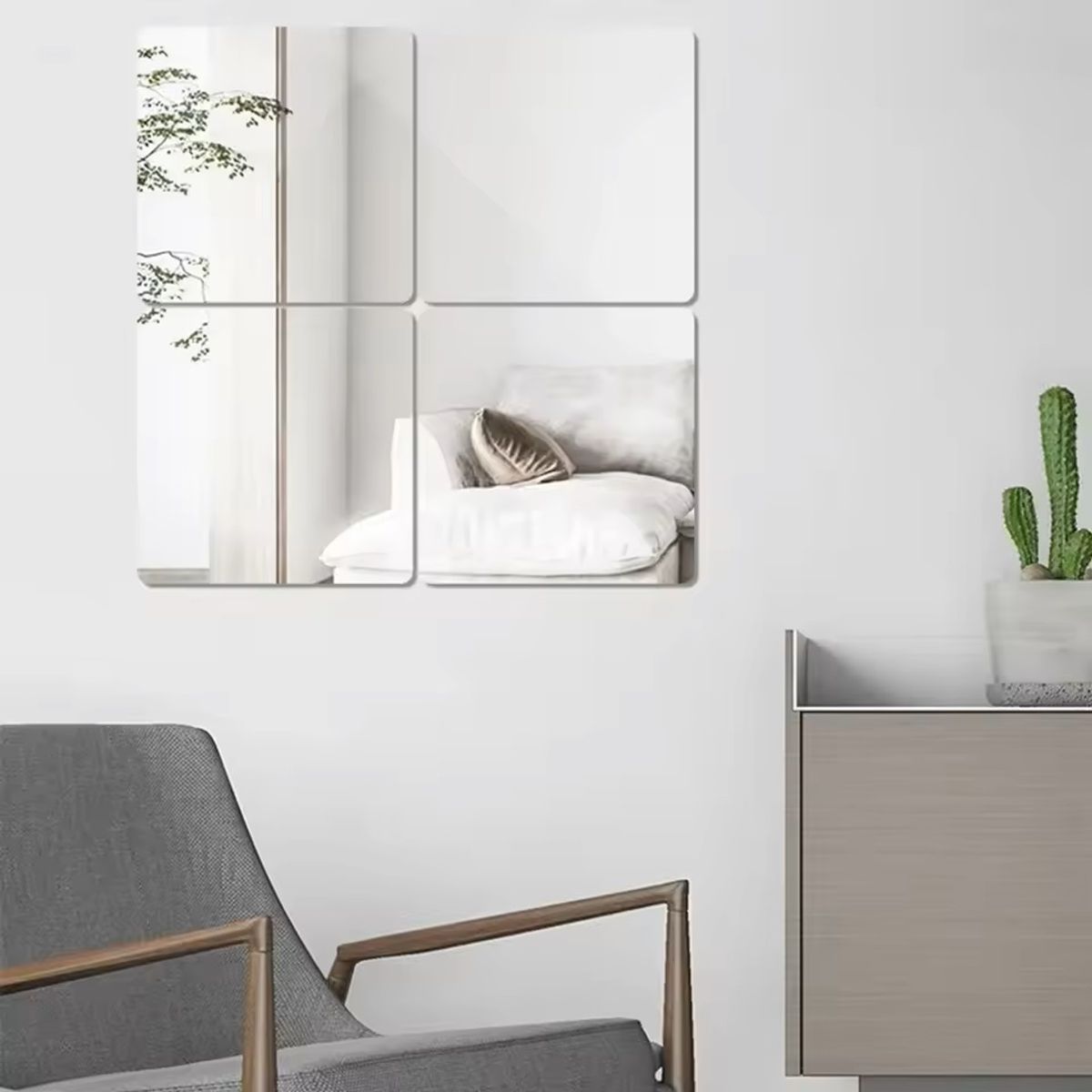 GENERICO - Pack 4 Espejos Cuadrados Borde Curvo 40CM