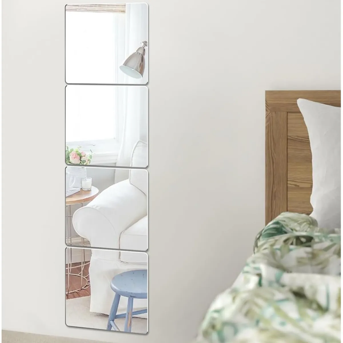 GENERICO - Pack 4 Espejos Cuadrados Borde Curvo 40CM