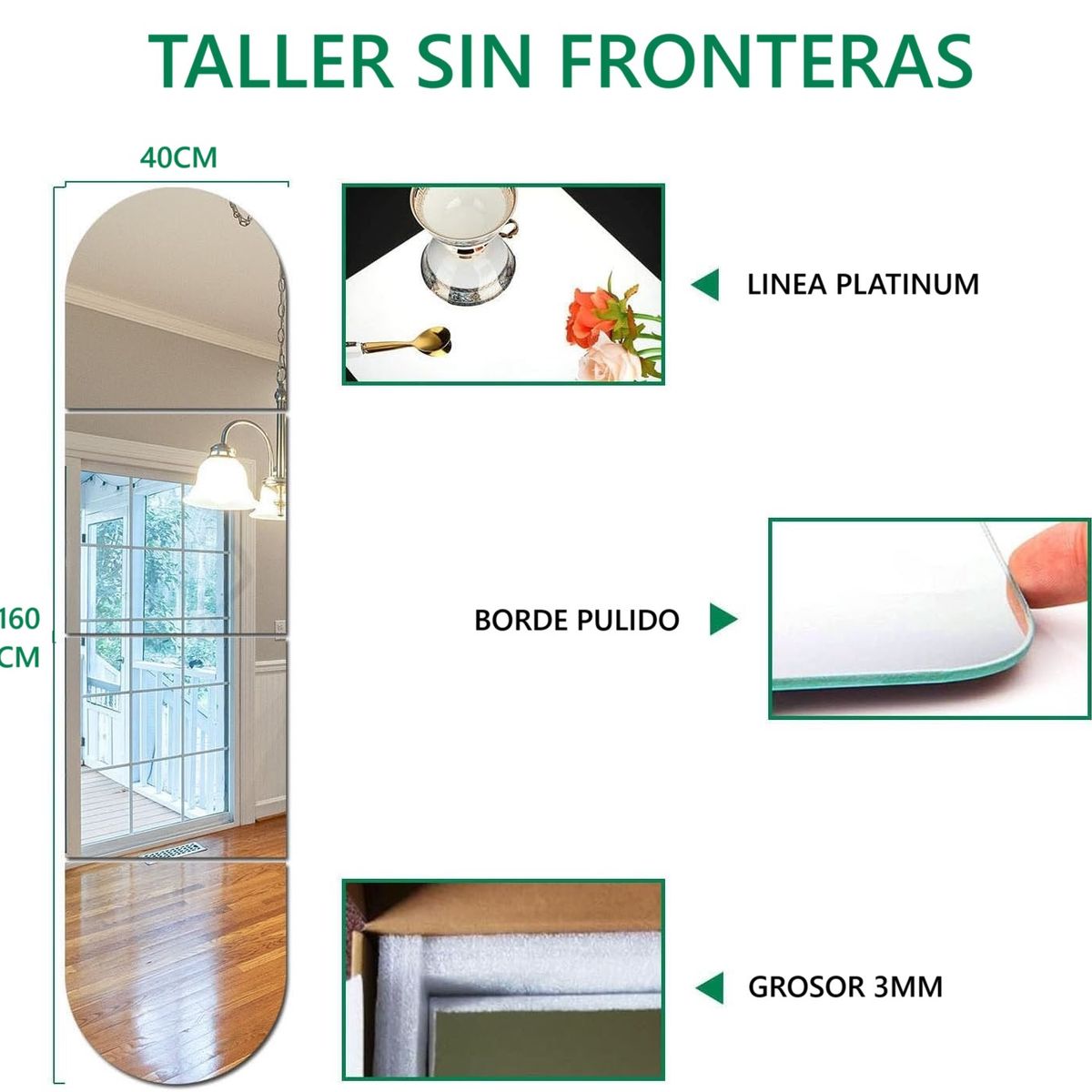 GENERICO - Set 4 Espejos Ovalo 160X40CM Taller Sin Fronteras