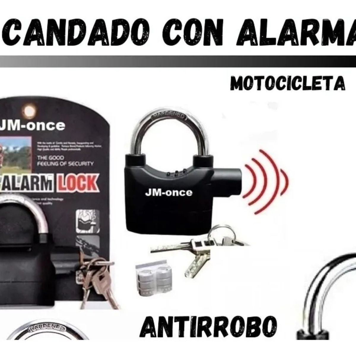 MOVI - Candado con Alarma Antirrobo 110 dB con Llaves y Baterías