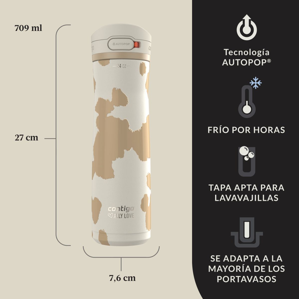 CONTIGO - Botella de Agua Contigo Ally Love Jackson Chill 709 ml Cafe