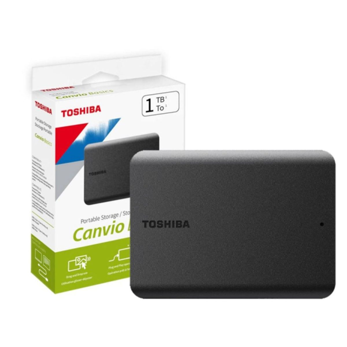 TOSHIBA - Disco Duro Portátil Toshiba Canvio Basics 1TB USB 3.0 HDTB510XK3AA