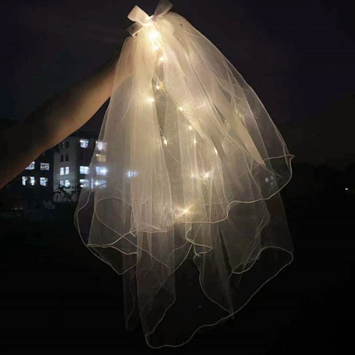 GENERICO - Set De Velo Blanco Led + Tiara De Perlas