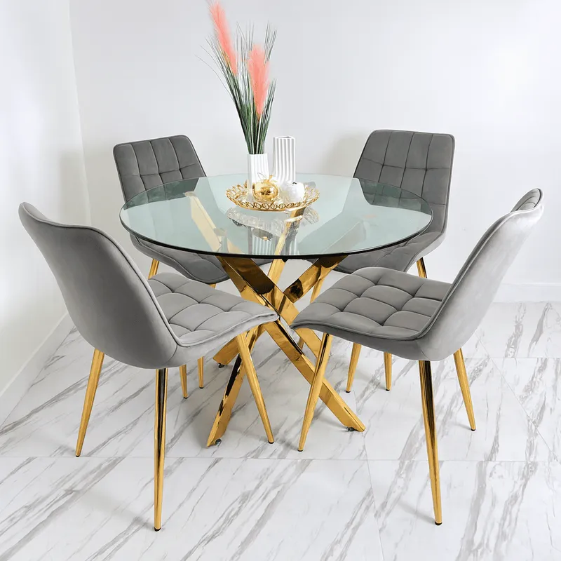 GENERICO - Juego de Comedor 4 sillas Redondo Dubai Dorado 100x100x75