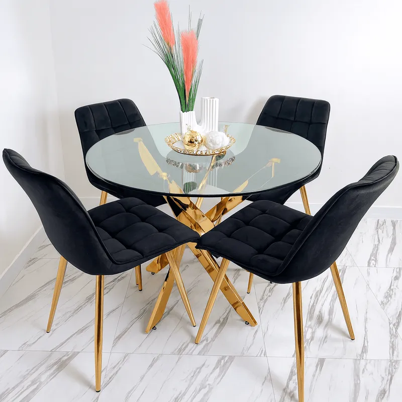 GENERICO - Juego de Comedor 4 sillas Redondo Dubai Dorado 100x100x75