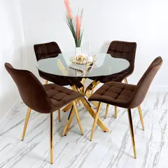 GENERICO - Juego de Comedor 4 sillas Redondo Dubai Dorado 100x100x75