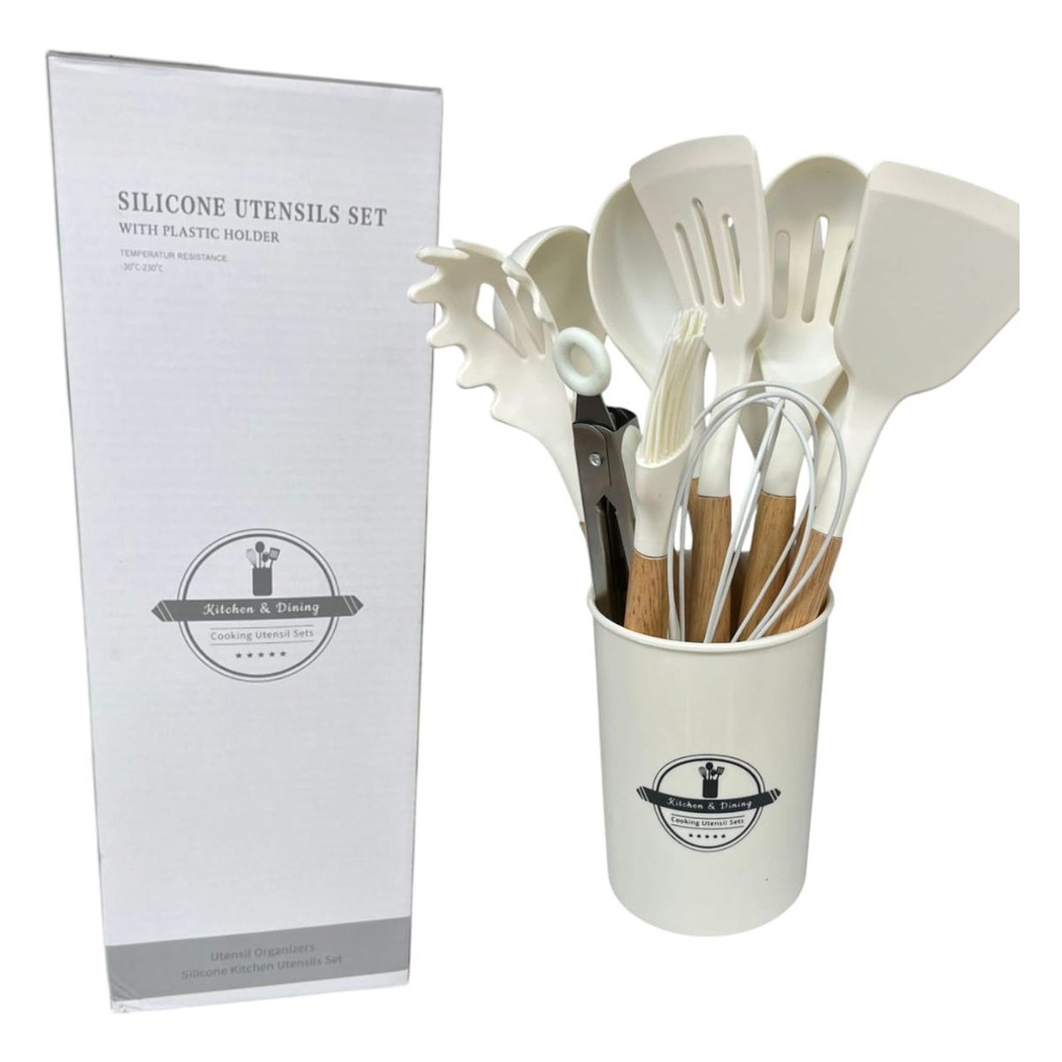 GENERICO - Set 12 Utensilios De Cocina Silicona Y Madera Antiadherentes