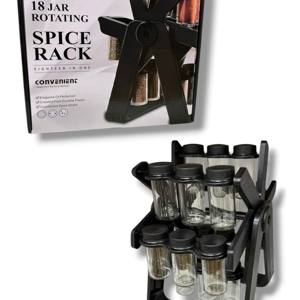 GENERICO - Rack Especiero Condimentero Multiuso Giratorio Negro 18pzas