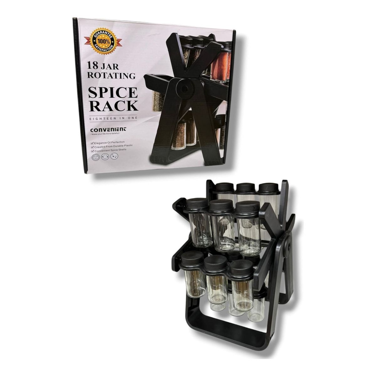 GENERICO - Rack Especiero Condimentero Multiuso Giratorio Negro 18pzas