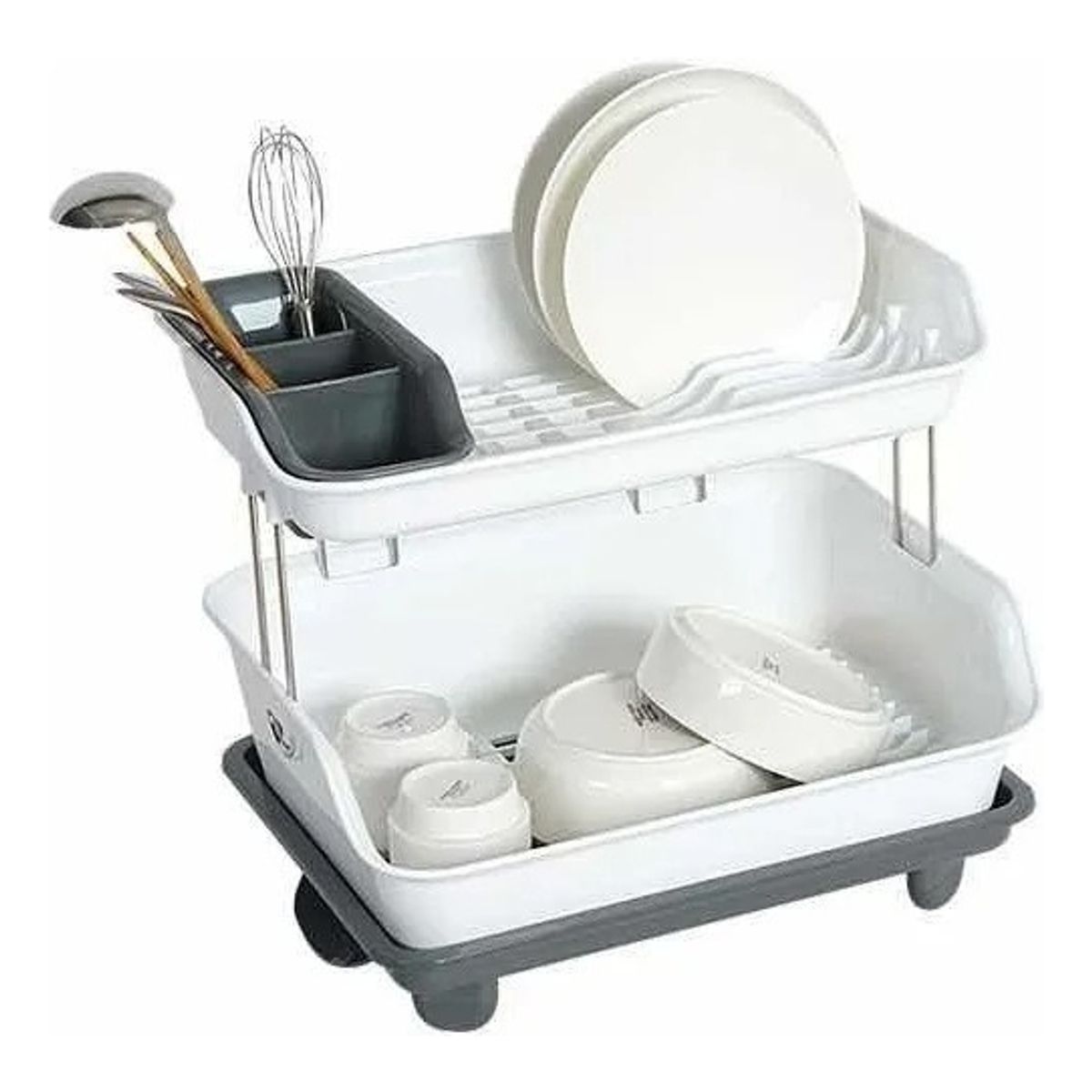 GENERICO - Secador Escurridor De Platos Dos Niveles Plástico Color Blanco