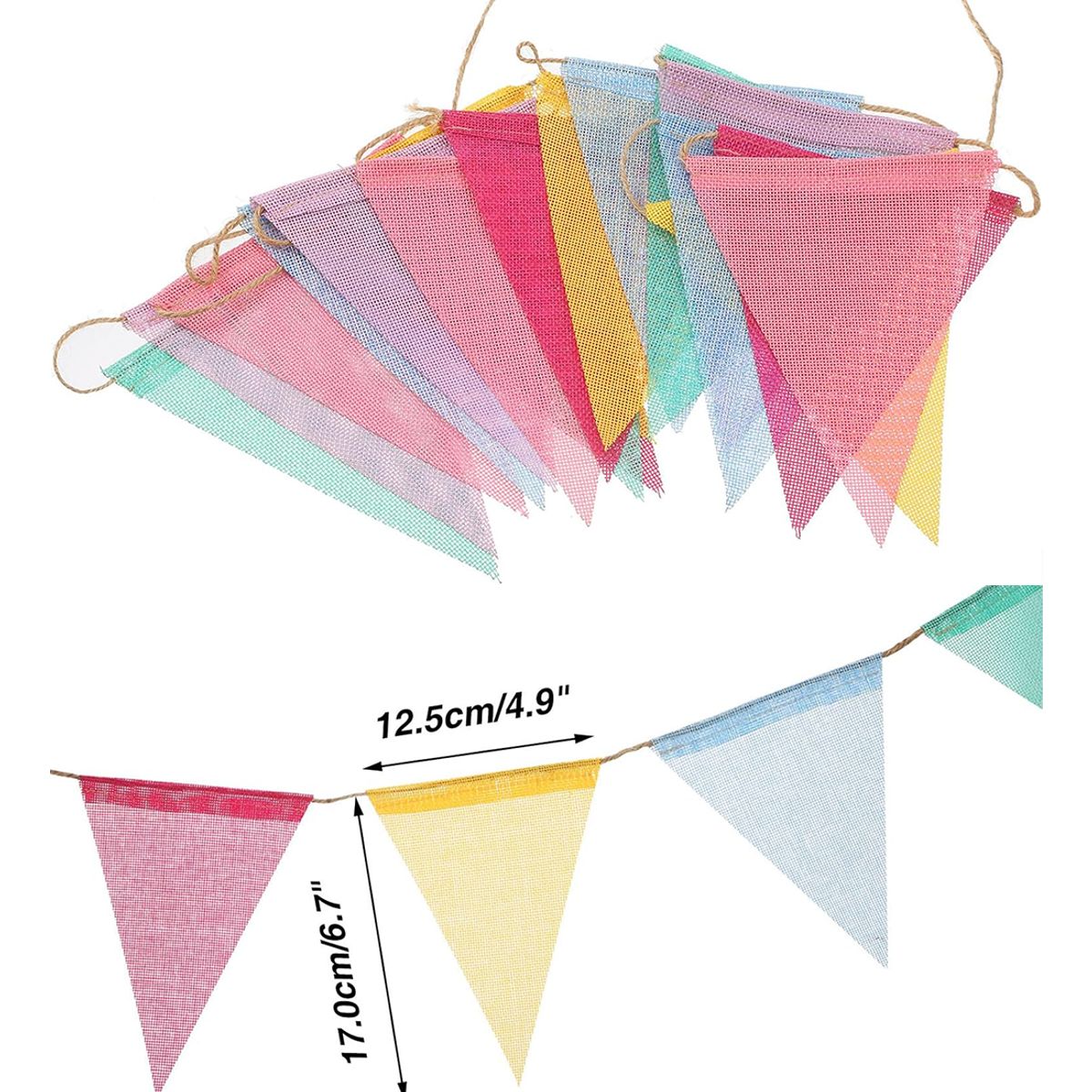 ATURE - 4 Set De Banderines De Lino Multicolor Decoración Eventos
