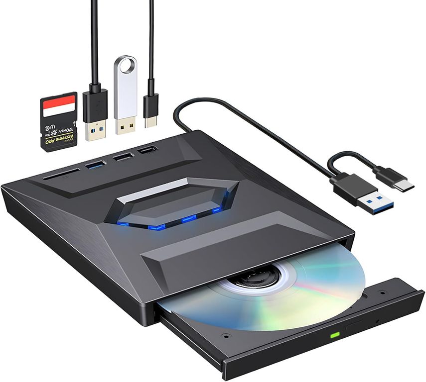 ATURE Grabador Dvdcd Externo Lector Usb Type C Con Sdtf Puerto