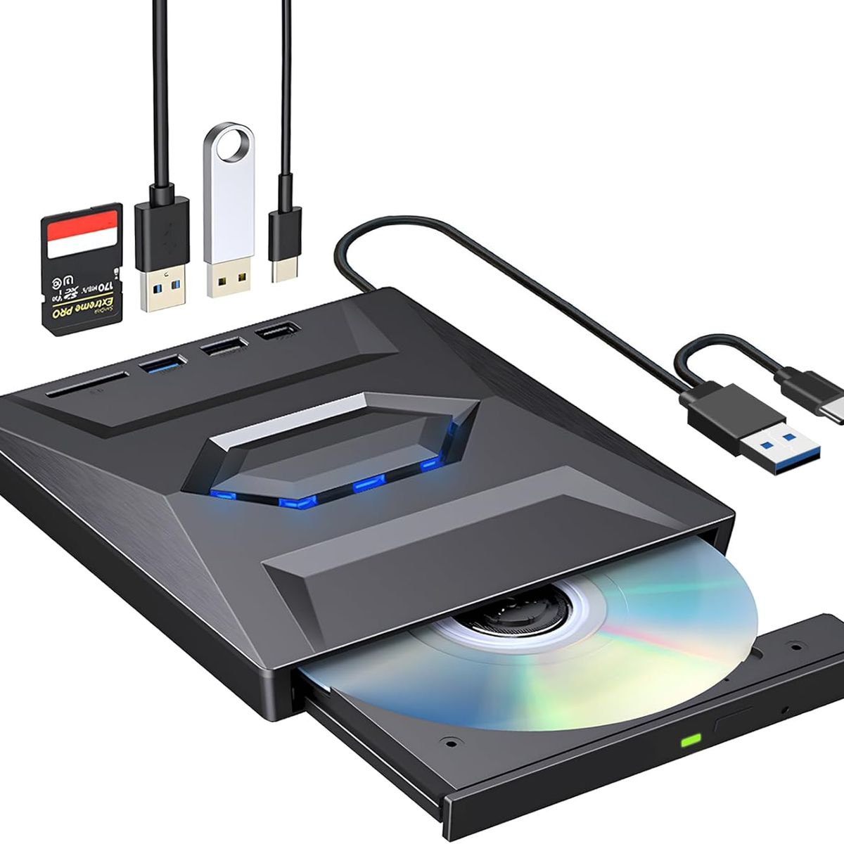 ATURE - Grabador Dvdcd Externo Lector Usb Type C Con Sdtf Puerto