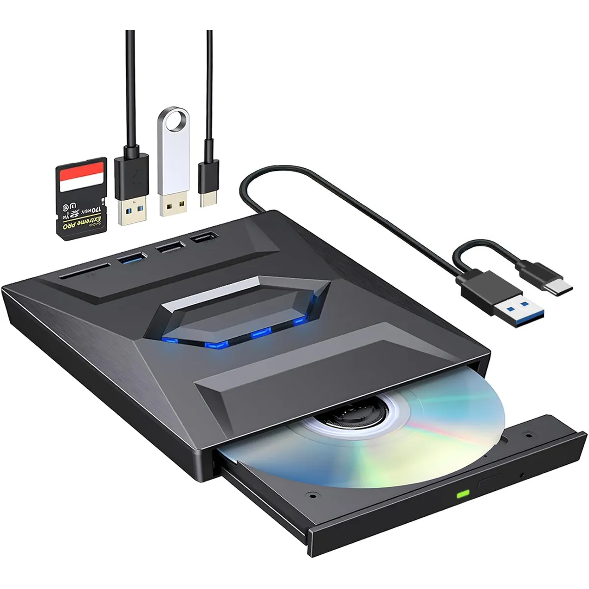 ATURE - Grabador Dvdcd Externo Lector Usb Type C Con Sdtf Puerto